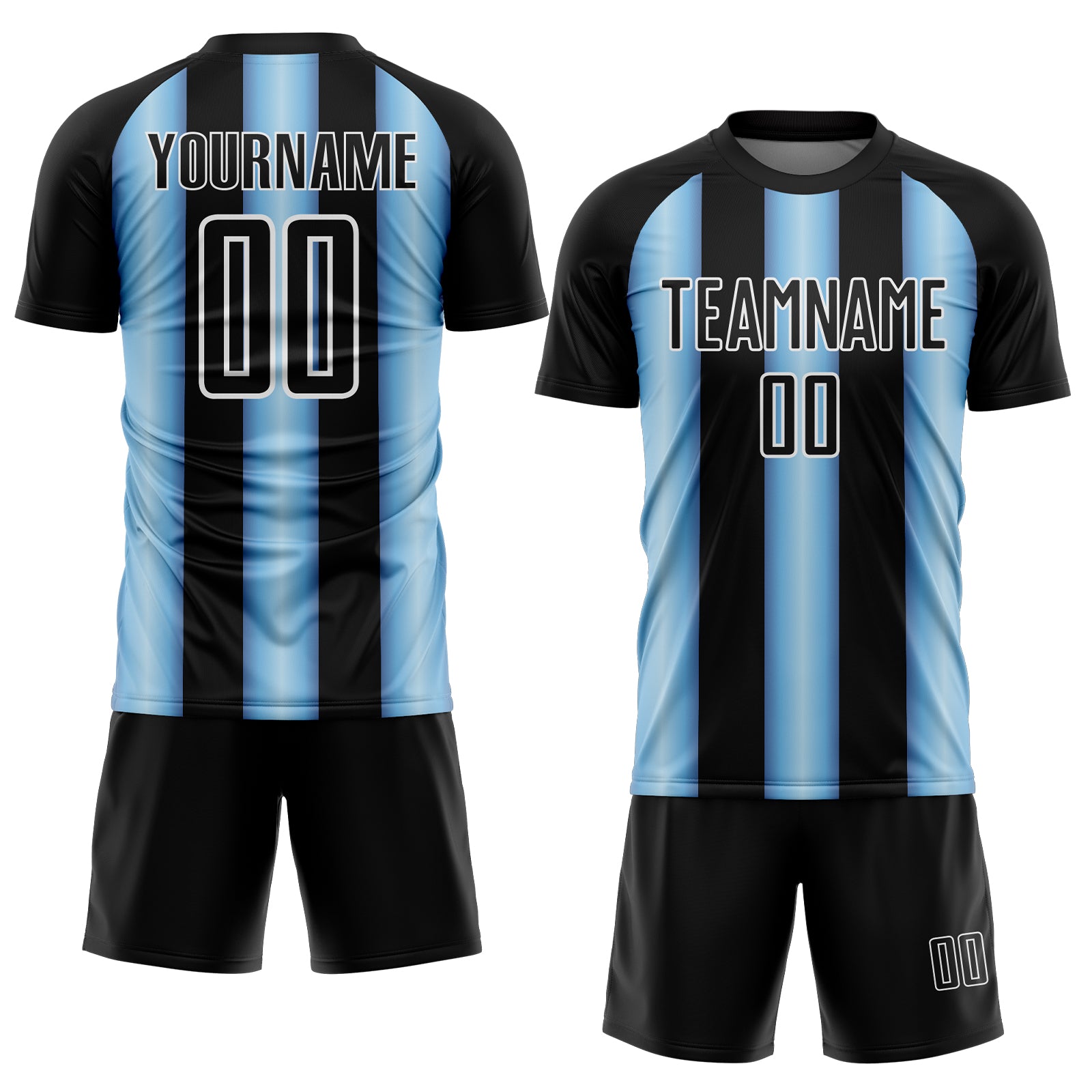 Custom Black Light Blue-White Argentina Stripes Sports Sublimation Soccer Uniform Jersey view 2