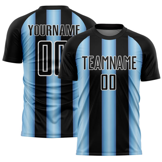 Custom Black Light Blue-White Argentina Stripes Sports Sublimation Soccer Uniform Jersey - Main View