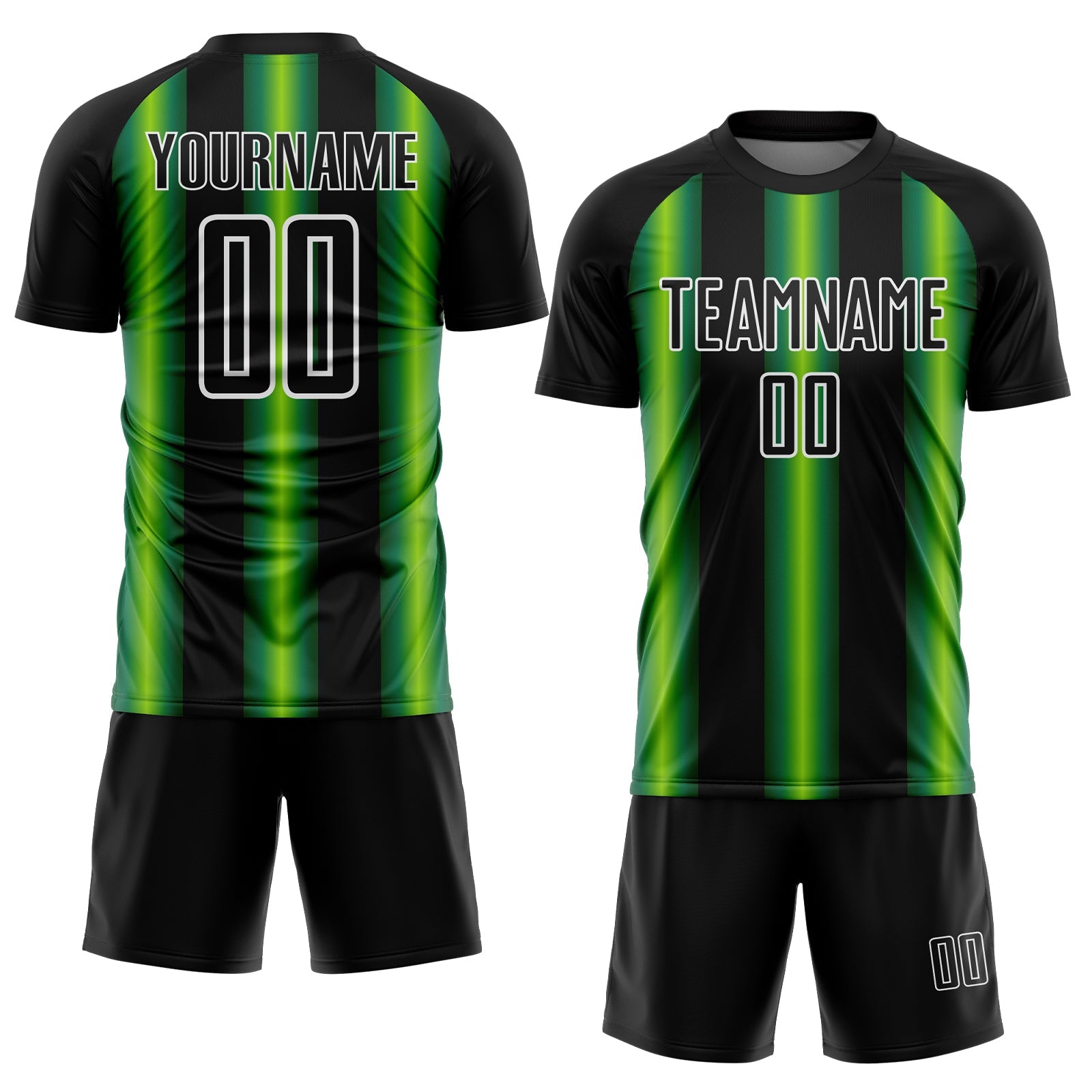 Custom Black Green-White Stripes Sports Sublimation Soccer Uniform Jersey view 2