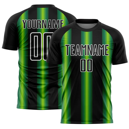 Custom Black Green-White Stripes Sports Sublimation Soccer Uniform Jersey - Main View