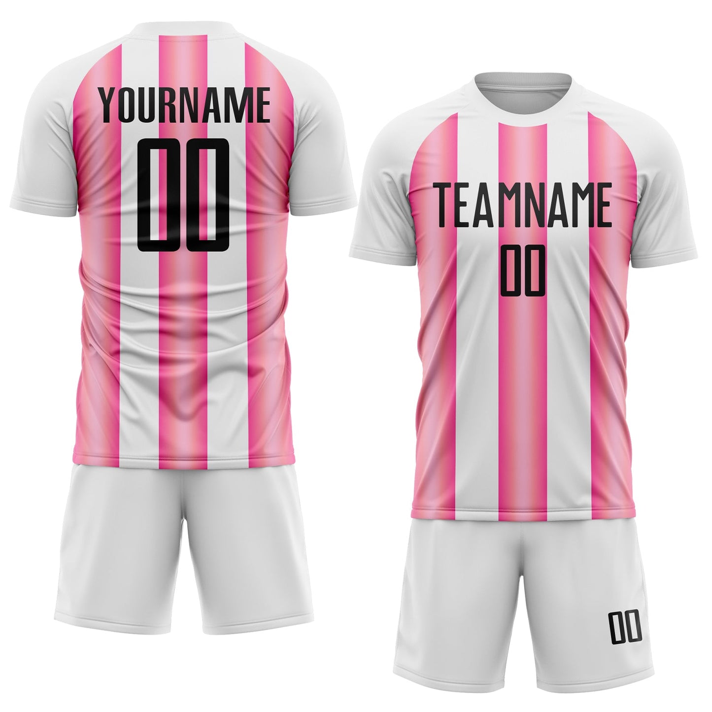 Custom White Black-Pink Stripes Sports Sublimation Soccer Uniform Jersey view 2