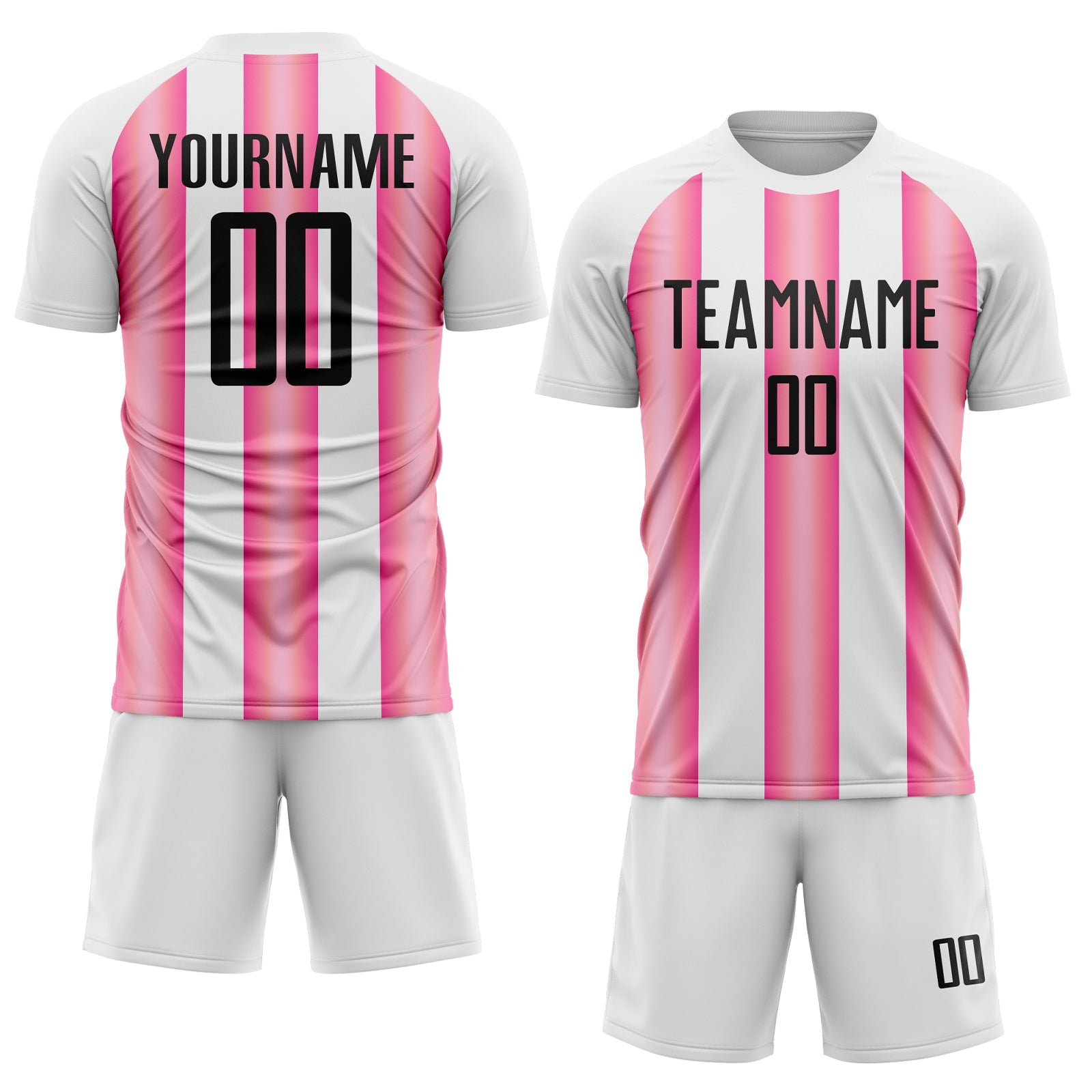 Custom White Black-Pink Stripes Sports Sublimation Soccer Uniform Jersey view 2
