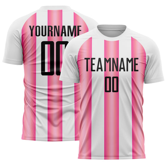 Custom White Black-Pink Stripes Sports Sublimation Soccer Uniform Jersey - Main View