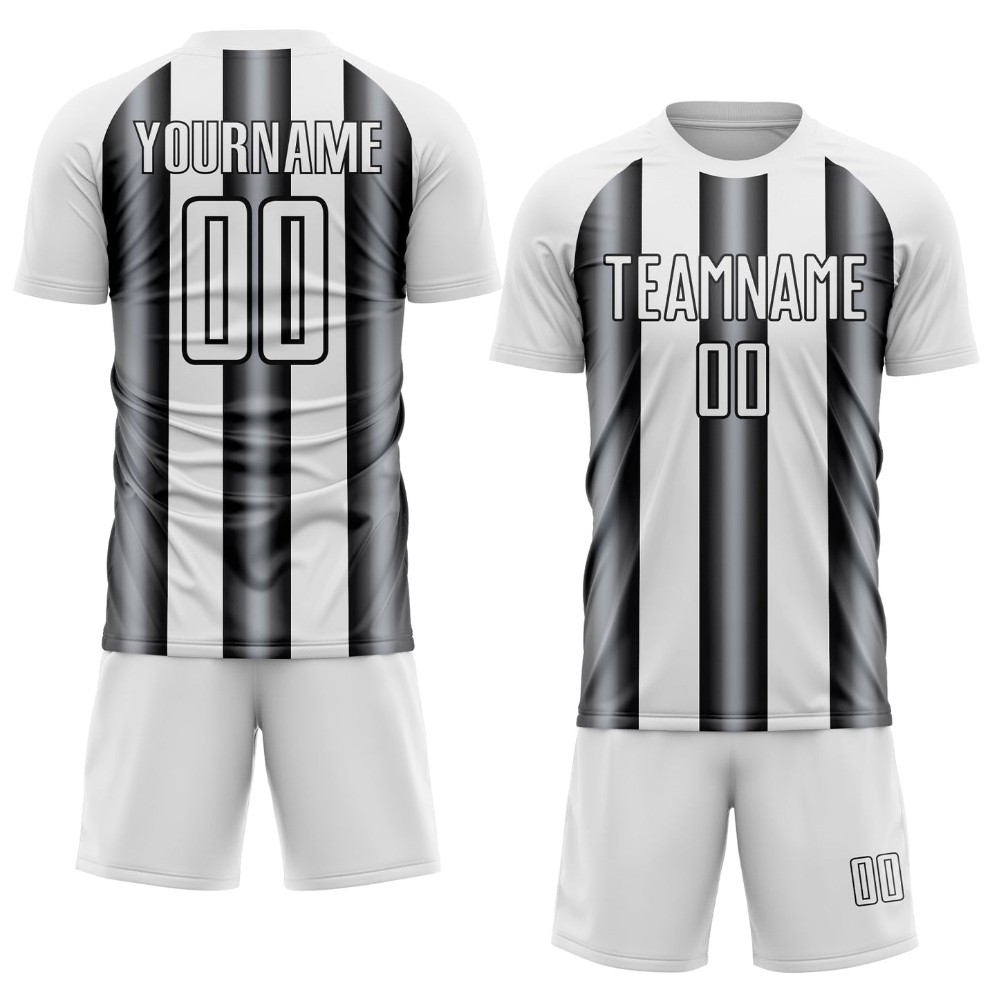 Custom White Gray-Black Stripes Sports Sublimation Soccer Uniform Jersey view 2