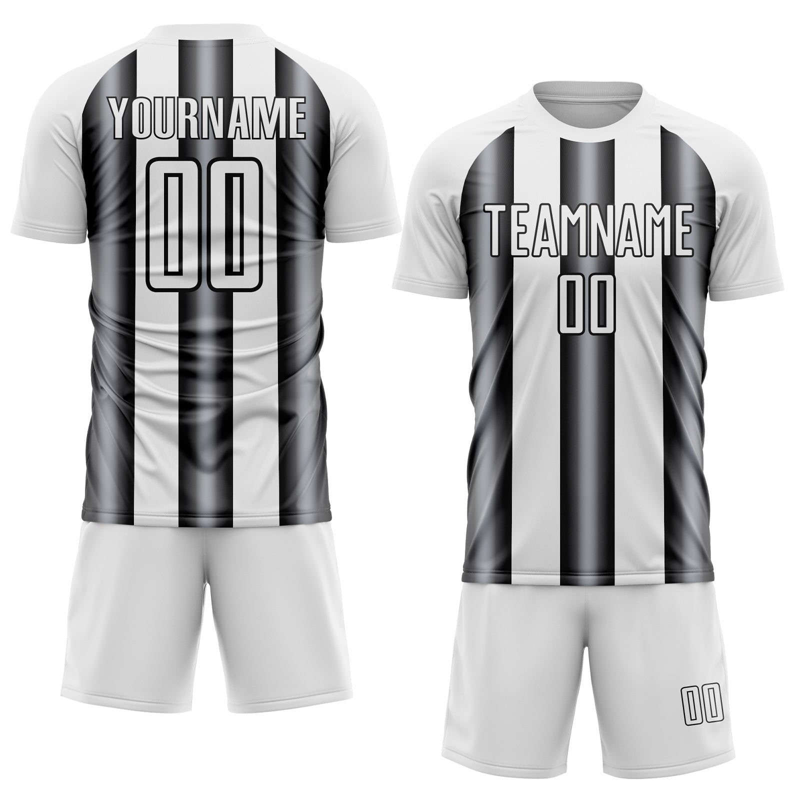 Custom White Gray-Black Stripes Sports Sublimation Soccer Uniform Jersey view 2