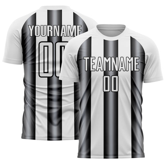 Custom White Gray-Black Stripes Sports Sublimation Soccer Uniform Jersey - Main View