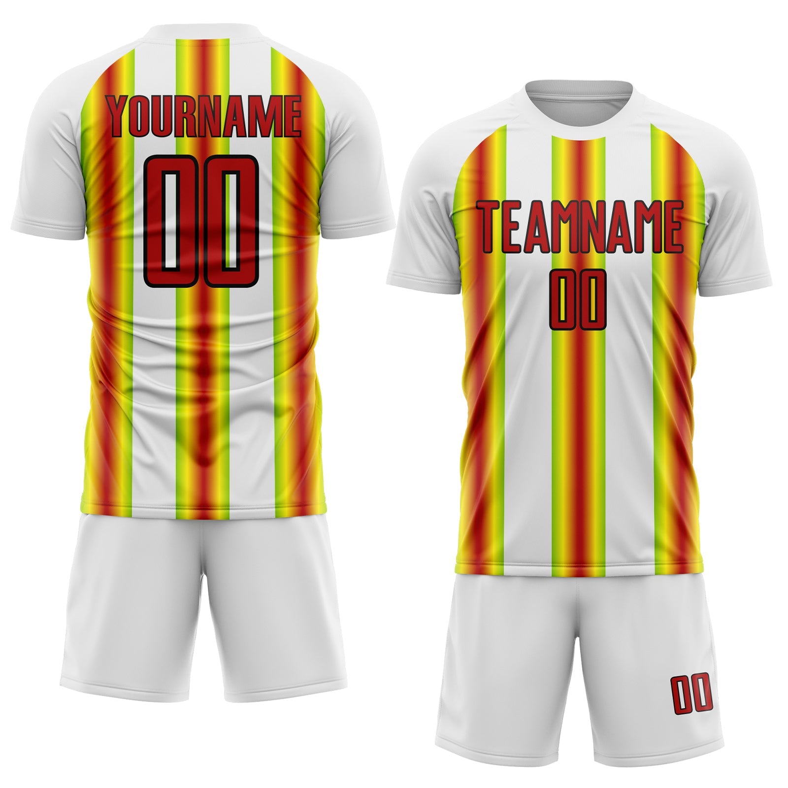 Custom White Red Green Yellow-Black Stripes Sports Sublimation Soccer Uniform Jersey view 2