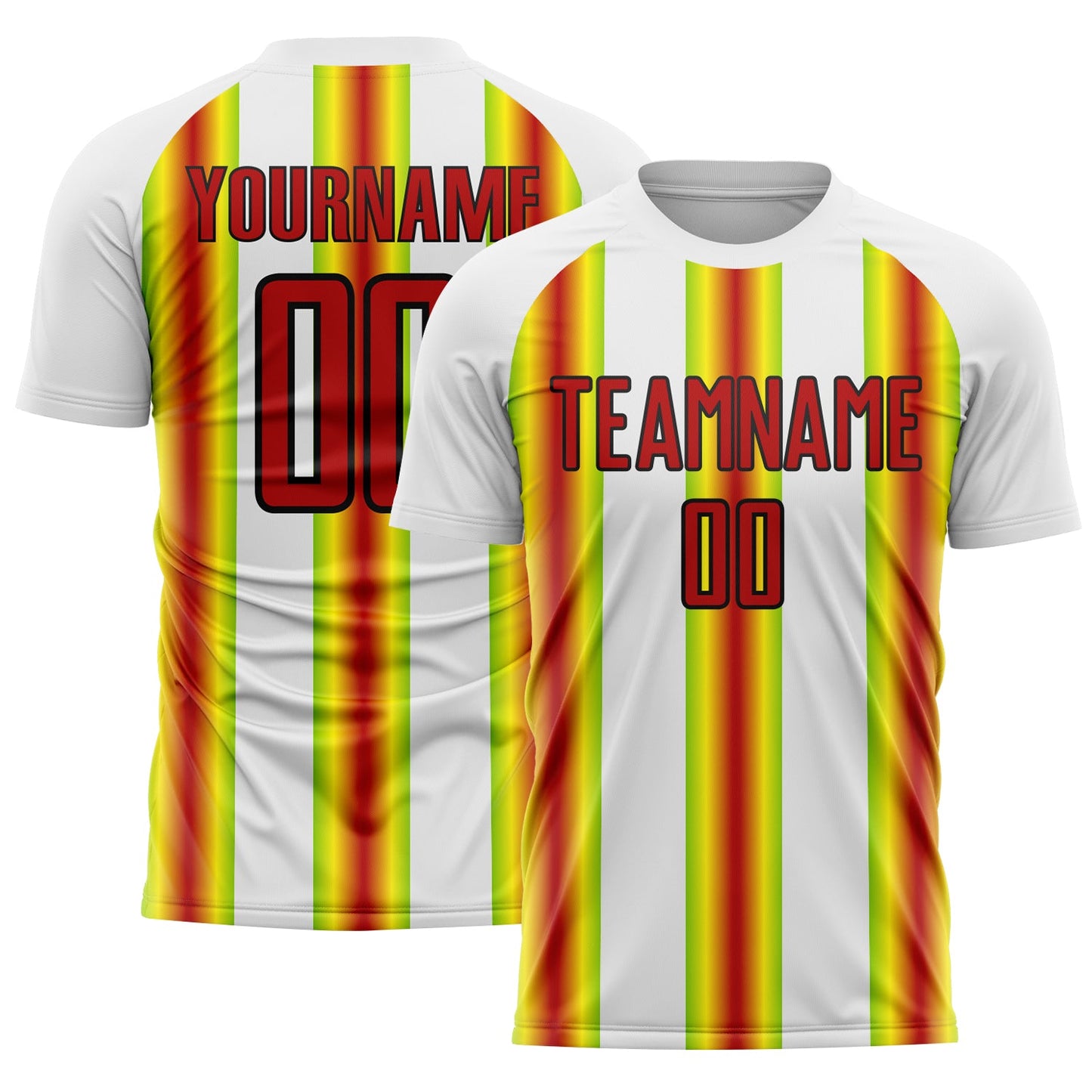 Custom White Red Green Yellow-Black Stripes Sports Sublimation Soccer Uniform Jersey - Main View