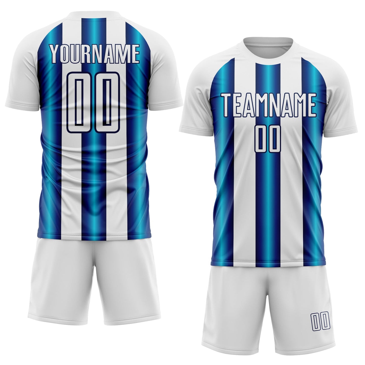 Custom White Blue-Navy Stripes Sports Sublimation Soccer Uniform Jersey view 2