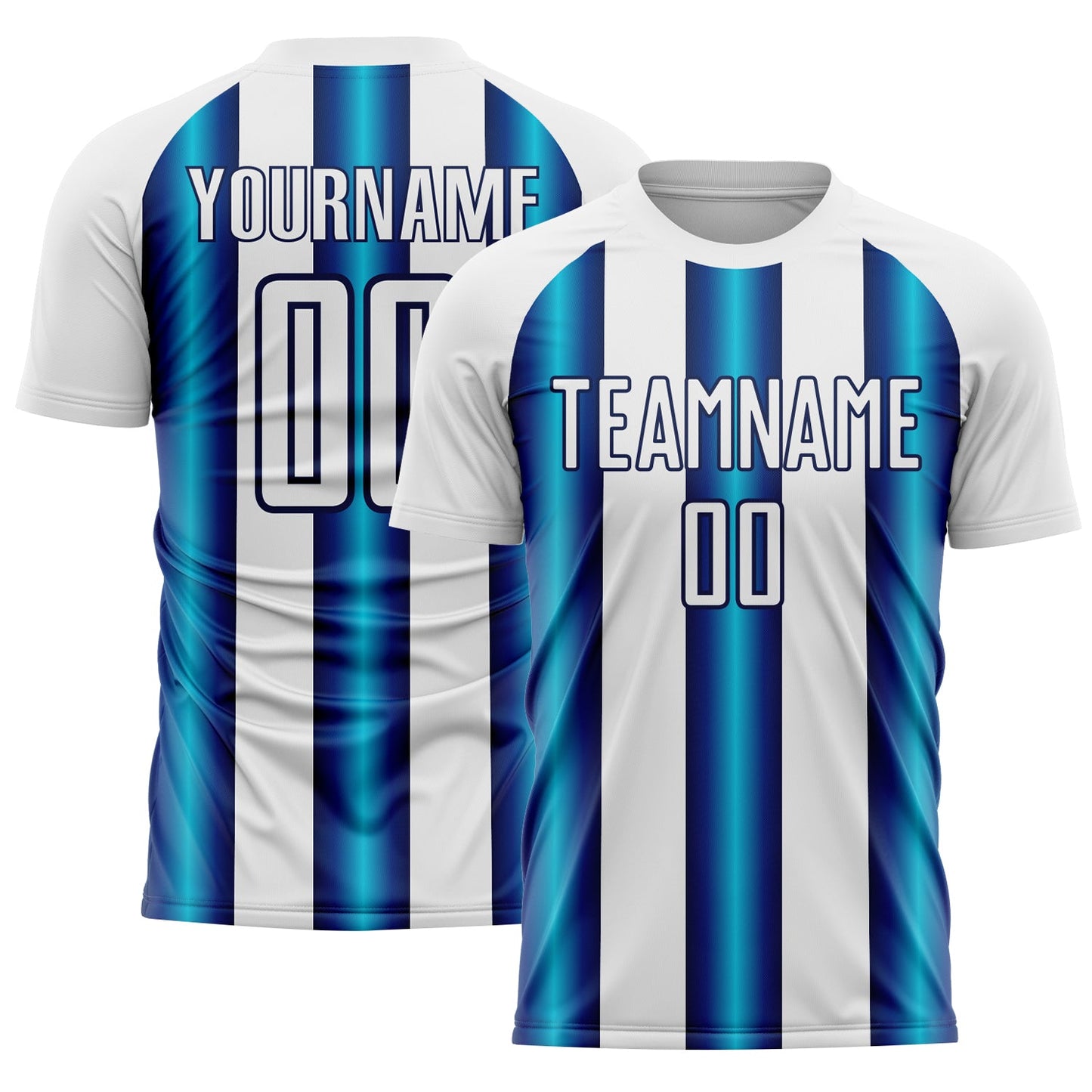Custom White Blue-Navy Stripes Sports Sublimation Soccer Uniform Jersey - Main View