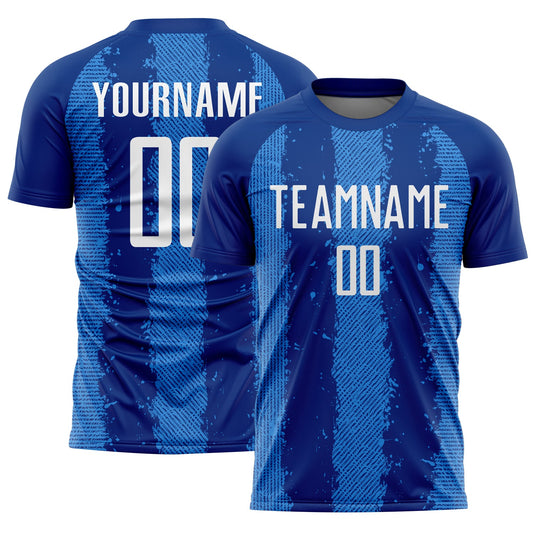 Custom Royal White-Powder Blue Stripes Sports Sublimation Soccer Uniform Jersey - Main View