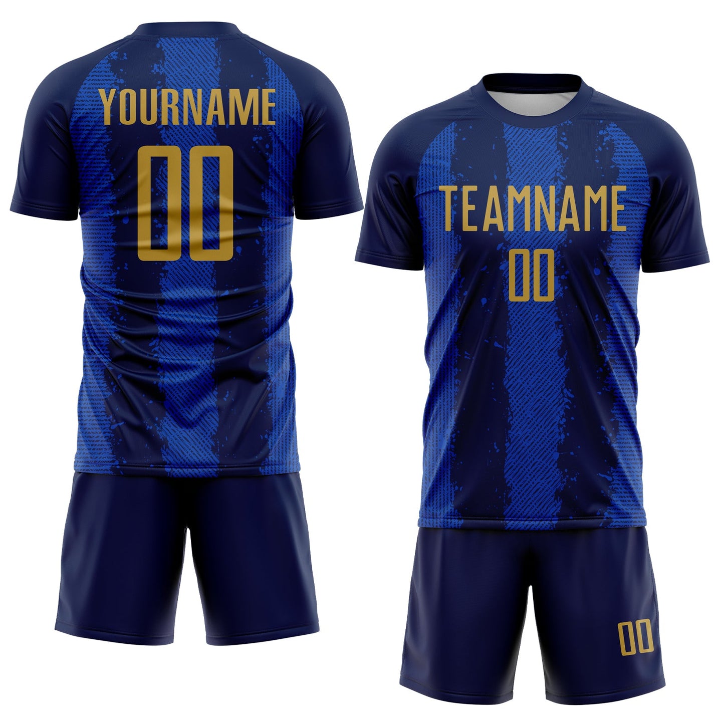 Custom Navy Old Gold-Thunder Blue Stripes Sports Sublimation Soccer Uniform Jersey view 2