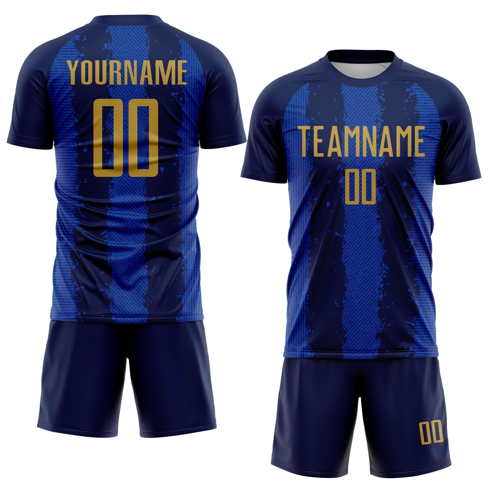 Custom Navy Old Gold-Thunder Blue Stripes Sports Sublimation Soccer Uniform Jersey view 2