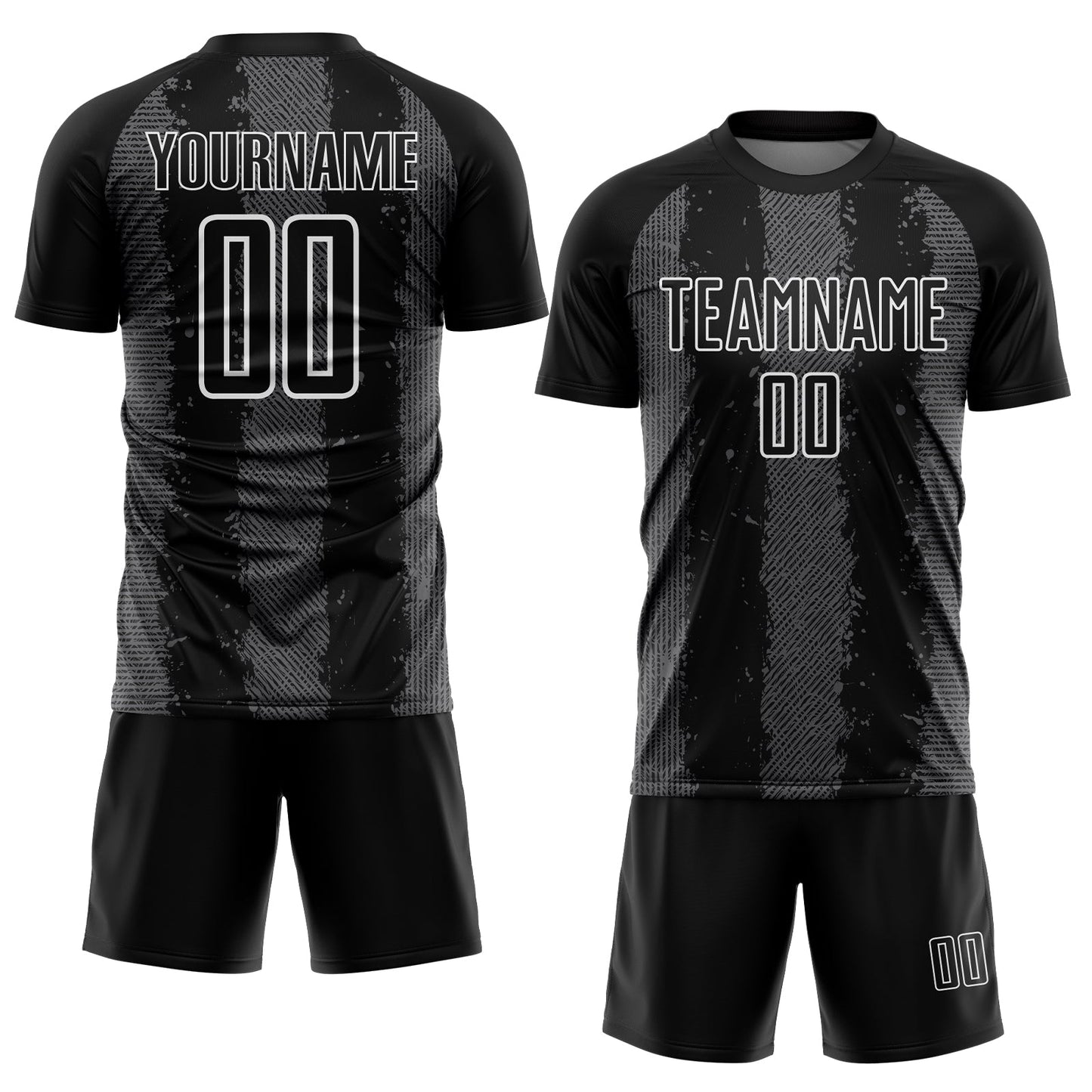 Custom Black Steel Gray-White Stripes Sports Sublimation Soccer Uniform Jersey view 2