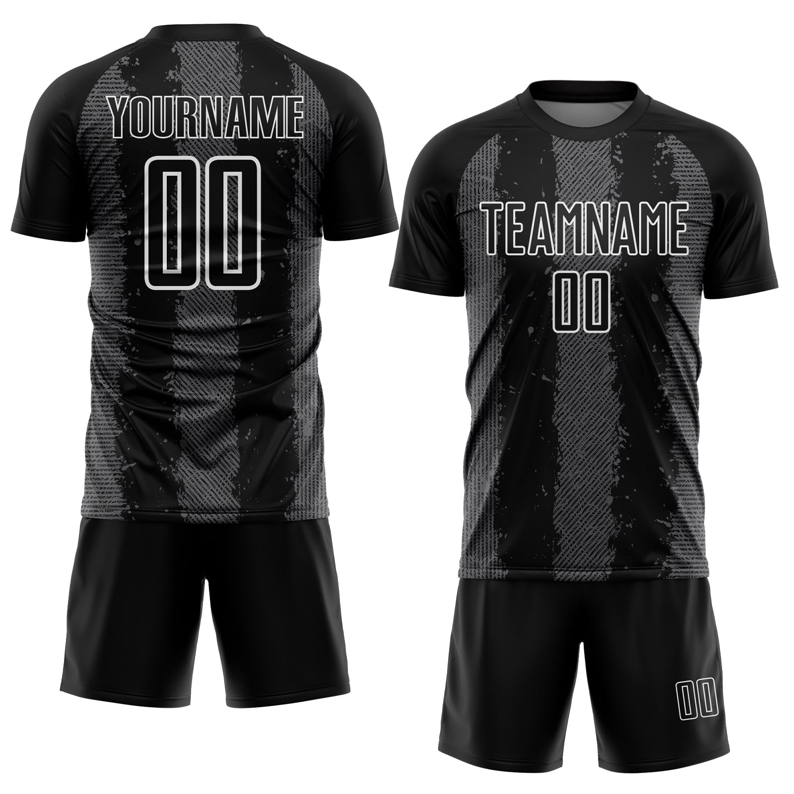 Custom Black Steel Gray-White Stripes Sports Sublimation Soccer Uniform Jersey view 2