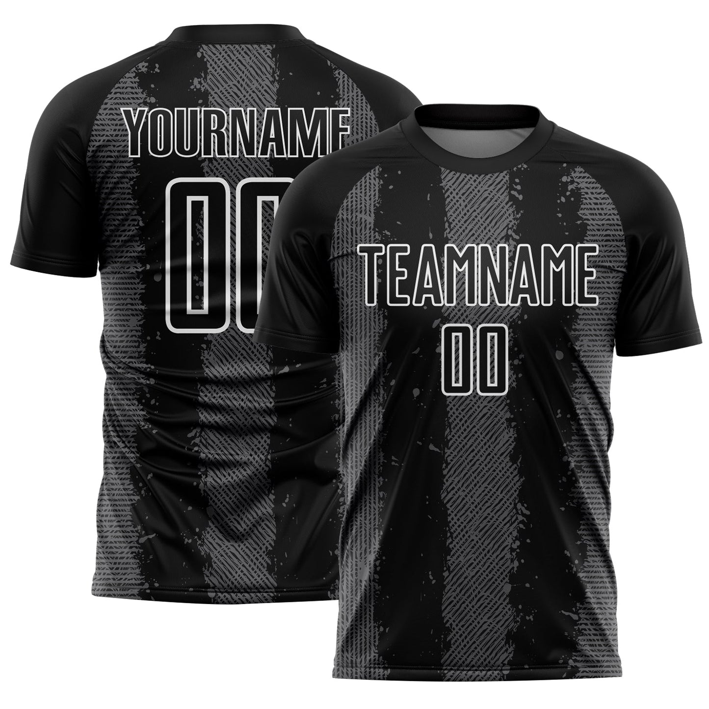 Custom Black Steel Gray-White Stripes Sports Sublimation Soccer Uniform Jersey - Main View