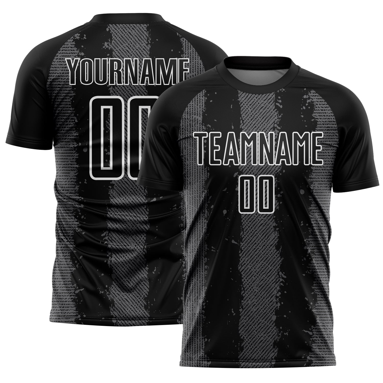 Custom Black Steel Gray-White Stripes Sports Sublimation Soccer Uniform Jersey - Main View