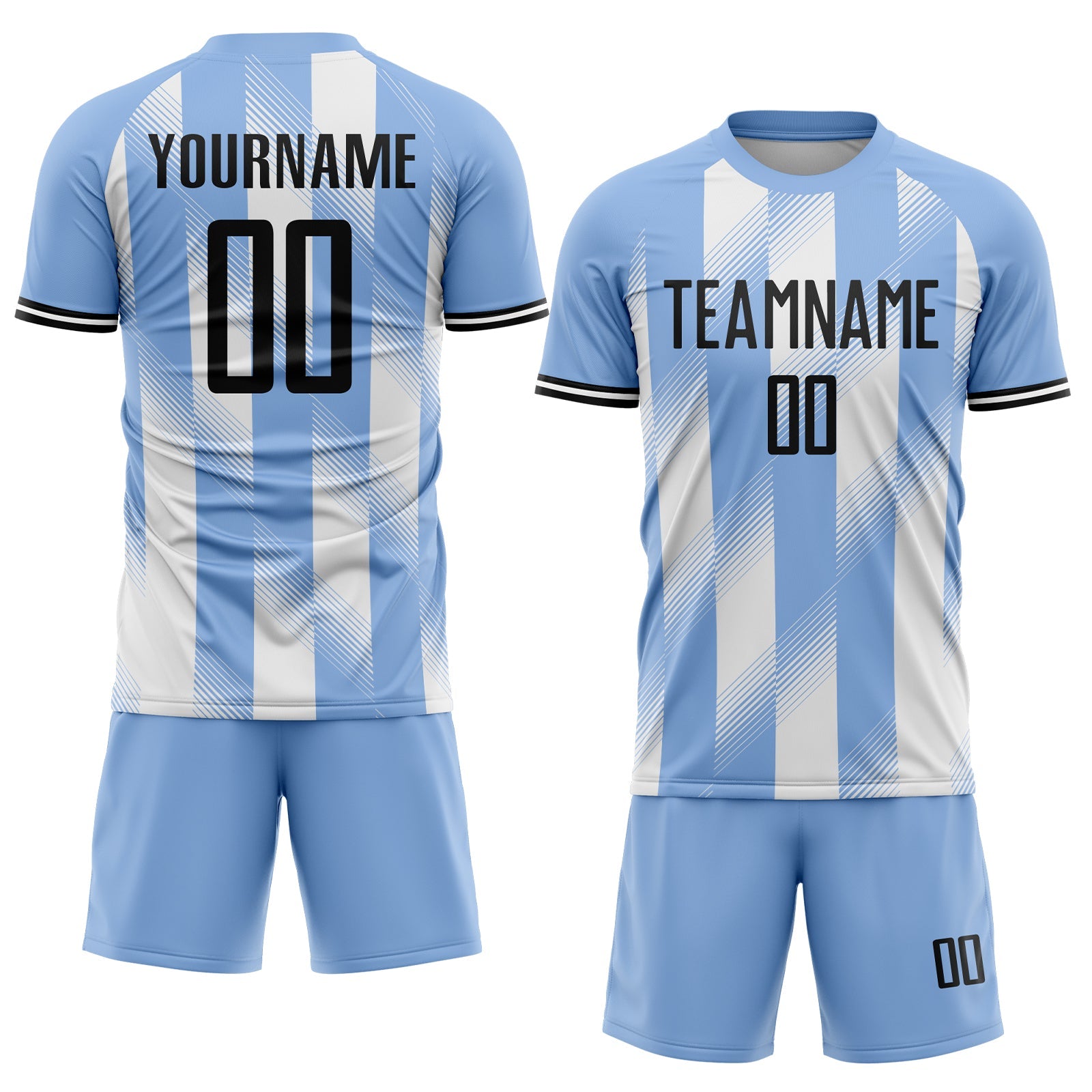 Custom Light Blue Black-White Argentina Stripes Sports Sublimation Soccer Uniform Jersey view 2
