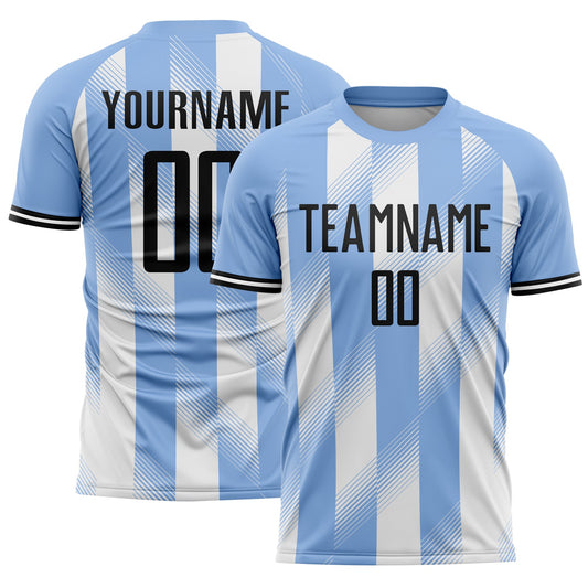 Custom Light Blue Black-White Argentina Stripes Sports Sublimation Soccer Uniform Jersey - Main View