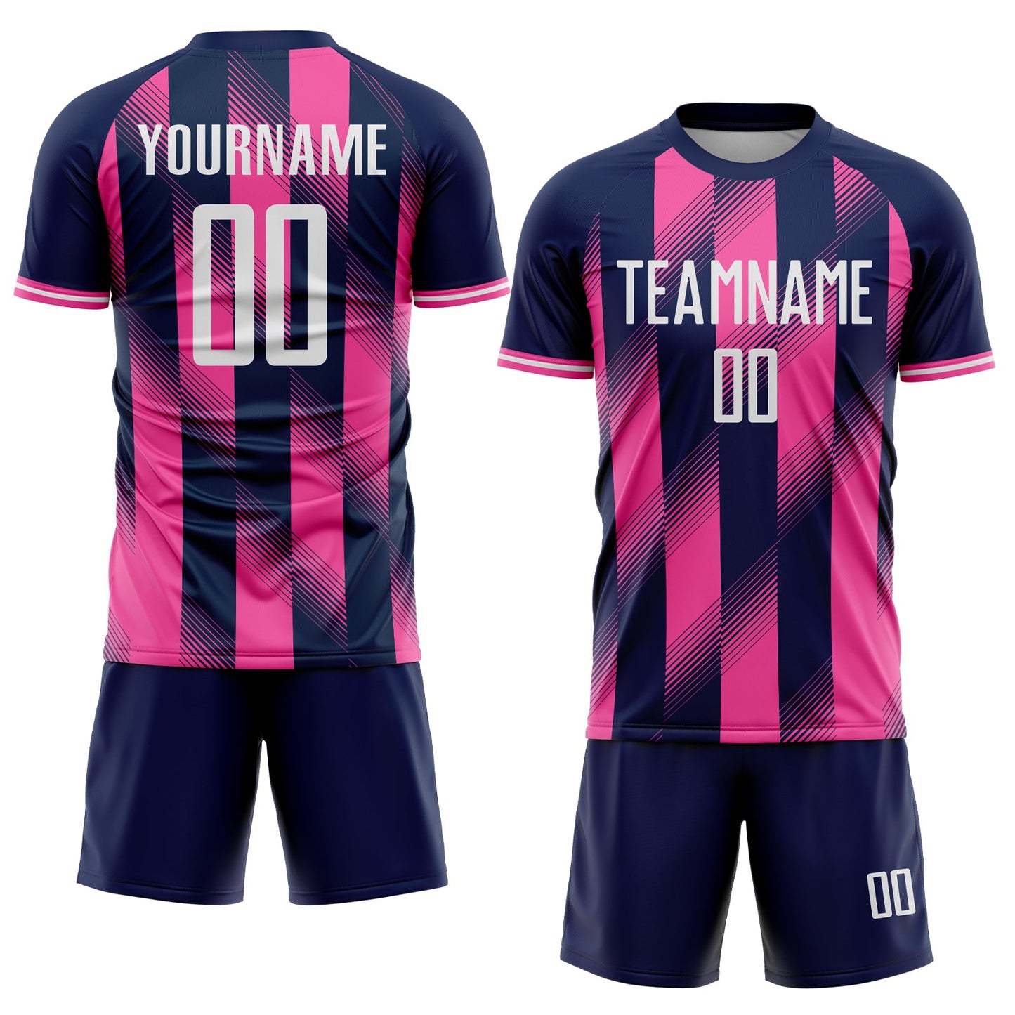 Custom Navy White-Pink Stripes Sports Sublimation Soccer Uniform Jersey view 2