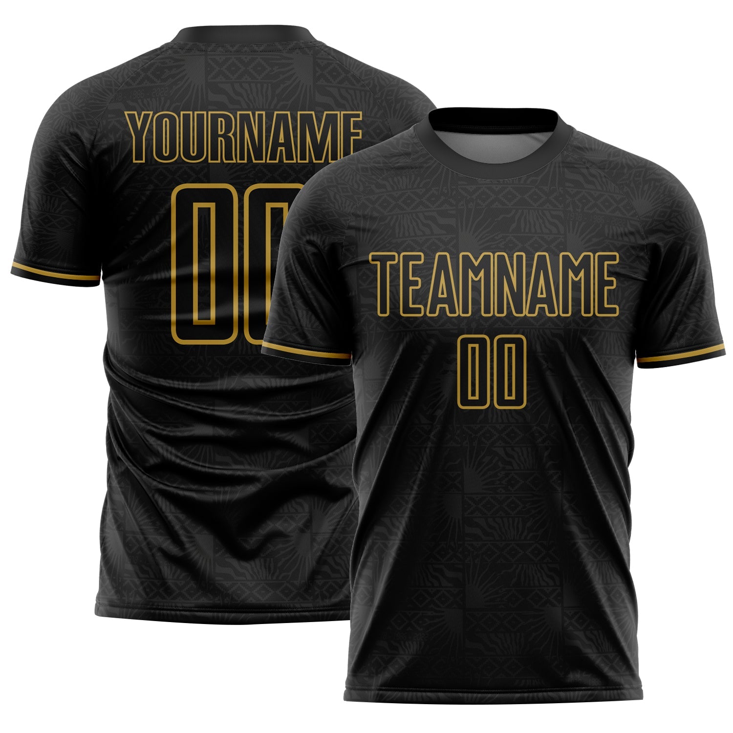 Custom Black Steel Gray-Old Gold Subtle Pattern Sports Sublimation Soccer Uniform Jersey - Main View