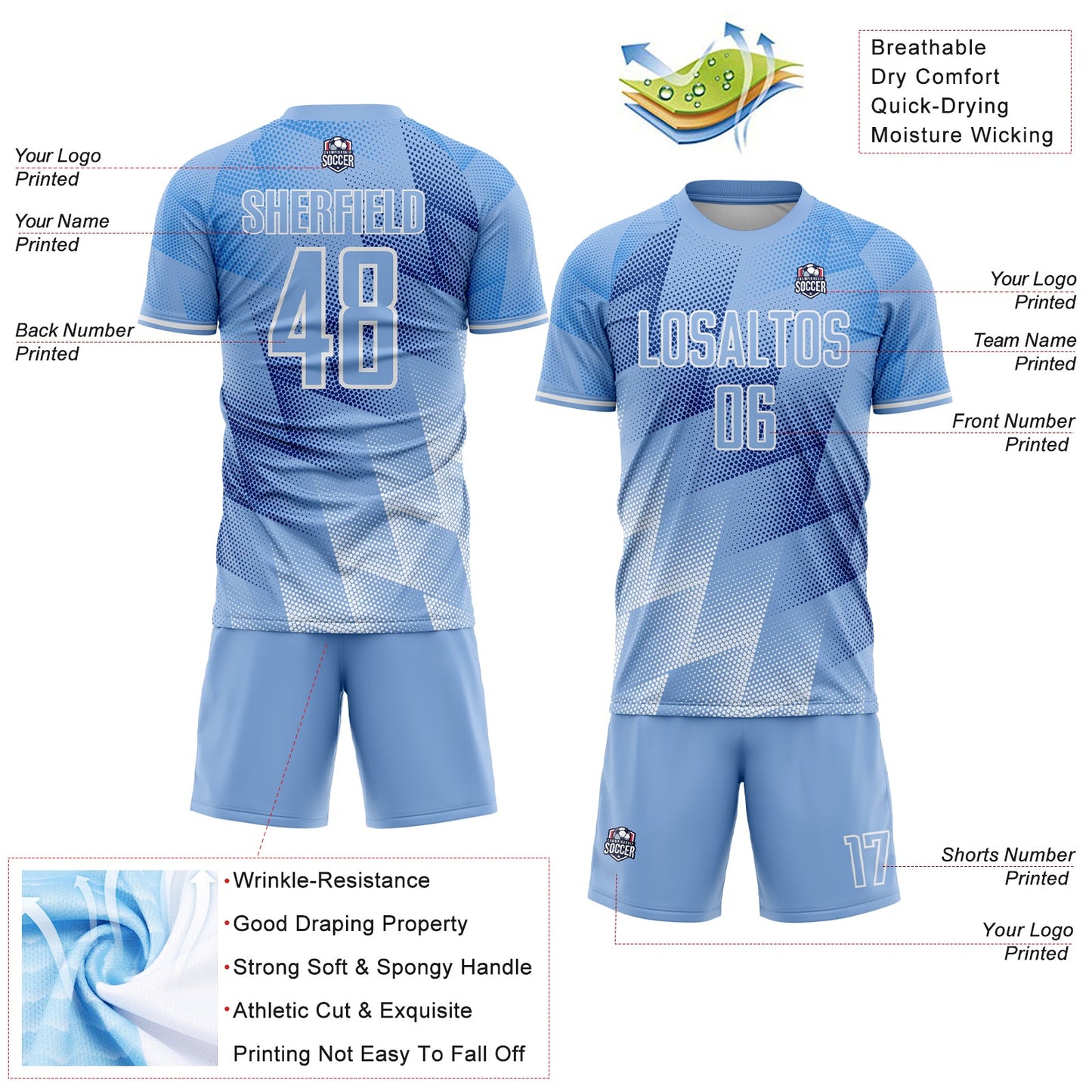 Custom Light Blue Royal-White Argentina Round Sports Sublimation Soccer Uniform Jersey view 4