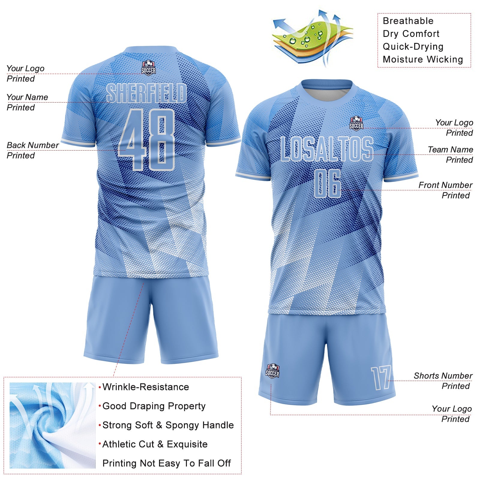 Custom Light Blue Royal-White Argentina Round Sports Sublimation Soccer Uniform Jersey view 4