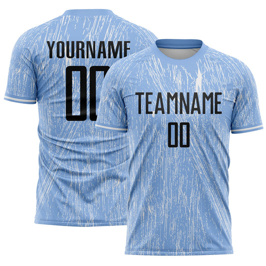 Custom Light Blue Black-White Argentina Splatter Pattern Sports Sublimation Soccer Uniform Jersey - Main View