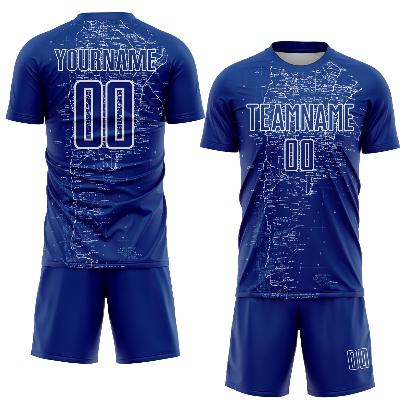 Custom Royal White Map Outline Sports Sublimation Soccer Uniform Jersey view 2