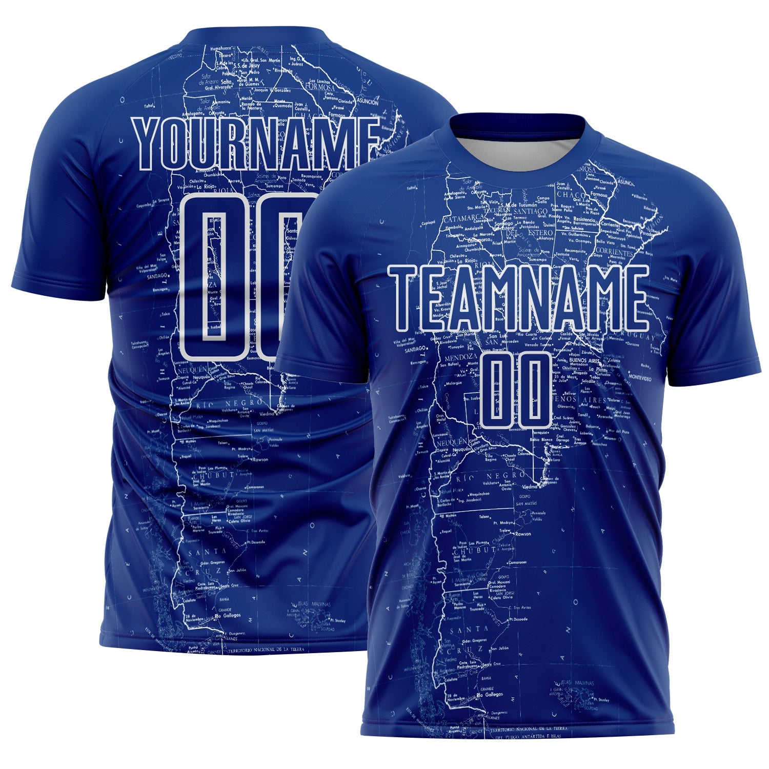 Custom Royal White Map Outline Sports Sublimation Soccer Uniform Jersey - Main View