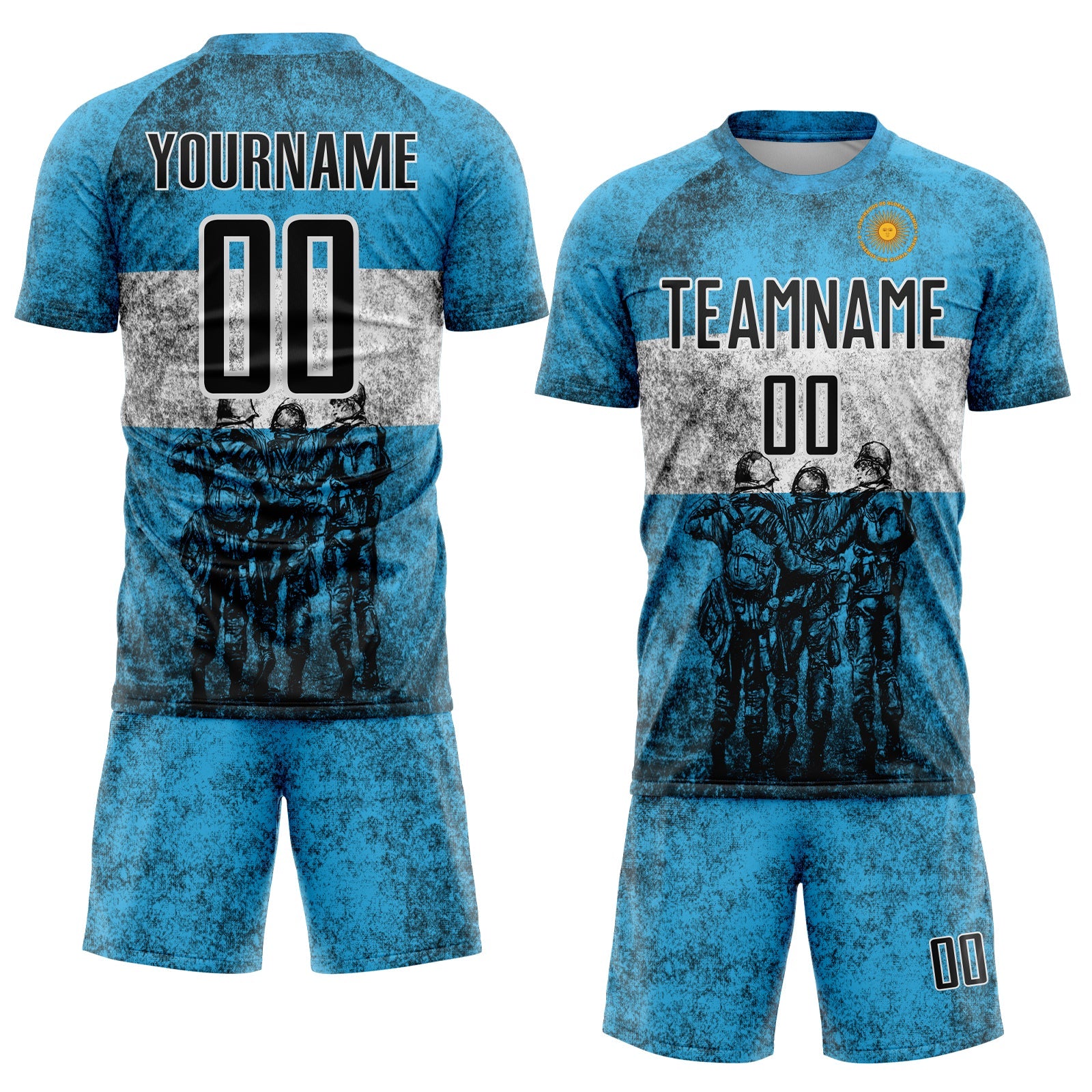 Custom Blue Black-White Argentina Patriotic Sports Sublimation Soccer Uniform Jersey view 2