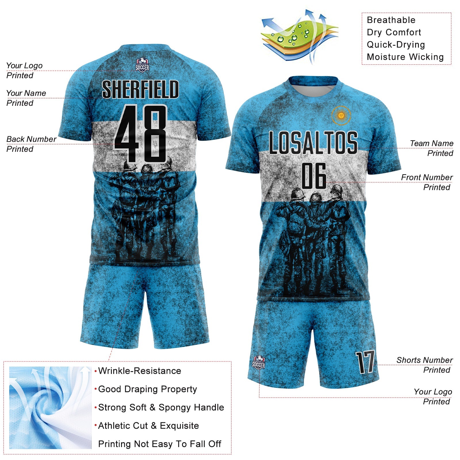 Custom Blue Black-White Argentina Patriotic Sports Sublimation Soccer Uniform Jersey view 4