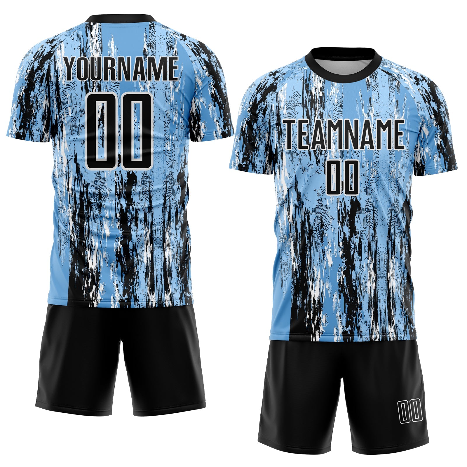 Custom Light Blue Black-White Argentina Splatter Pattern Sports Sublimation Soccer Uniform Jersey view 2