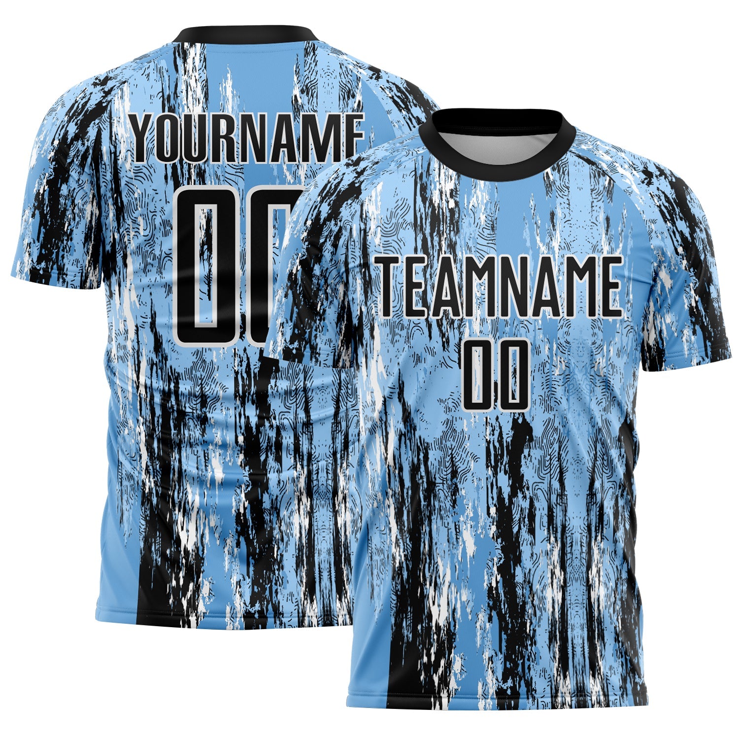 Custom Light Blue Black-White Argentina Splatter Pattern Sports Sublimation Soccer Uniform Jersey - Main View