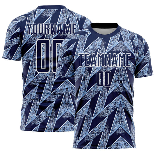 Custom Navy Light Blue-White Argentina Stripes Sports Sublimation Soccer Uniform Jersey - Main View
