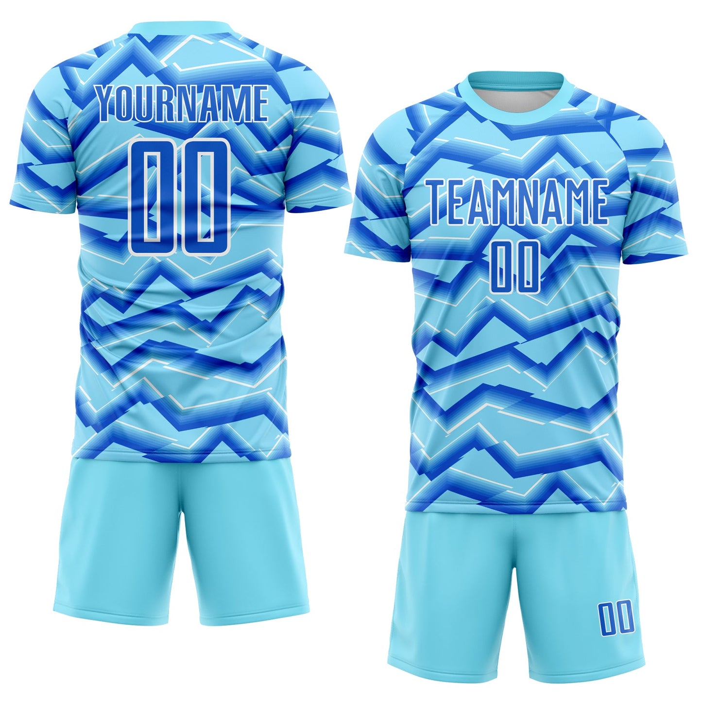 Custom Lakes Blue Powder Blue-White Lines Sports Sublimation Soccer Uniform Jersey view 2