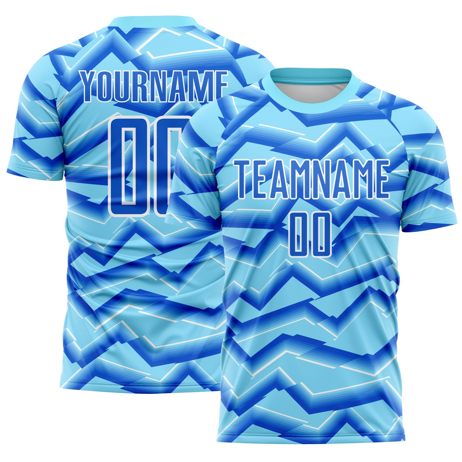 Custom Lakes Blue Powder Blue-White Lines Sports Sublimation Soccer Uniform Jersey - Main View
