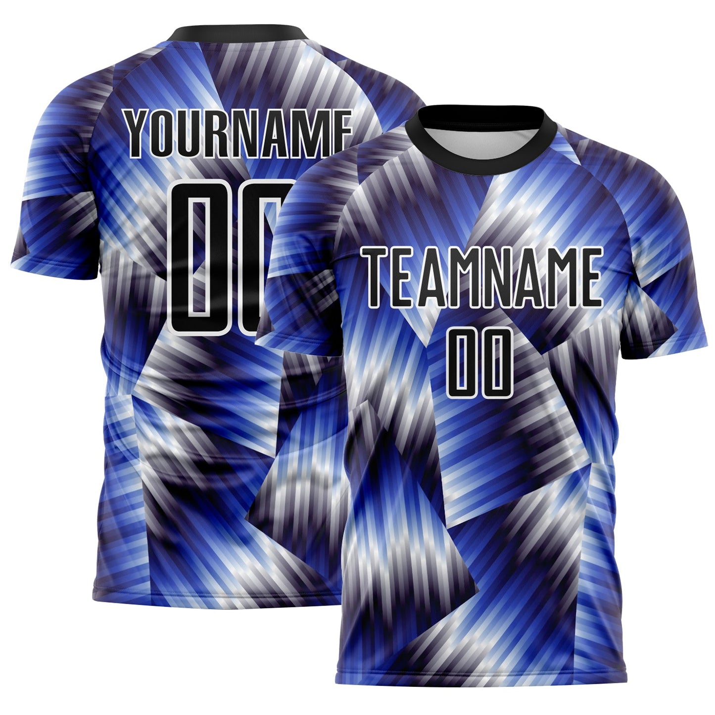 Custom Black Royal-White Lines Sports Sublimation Soccer Uniform Jersey - Main View