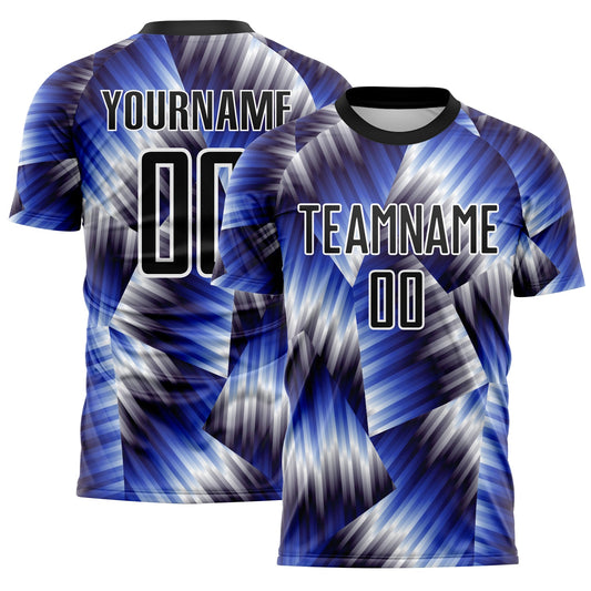 Custom Black Royal-White Lines Sports Sublimation Soccer Uniform Jersey - Main View