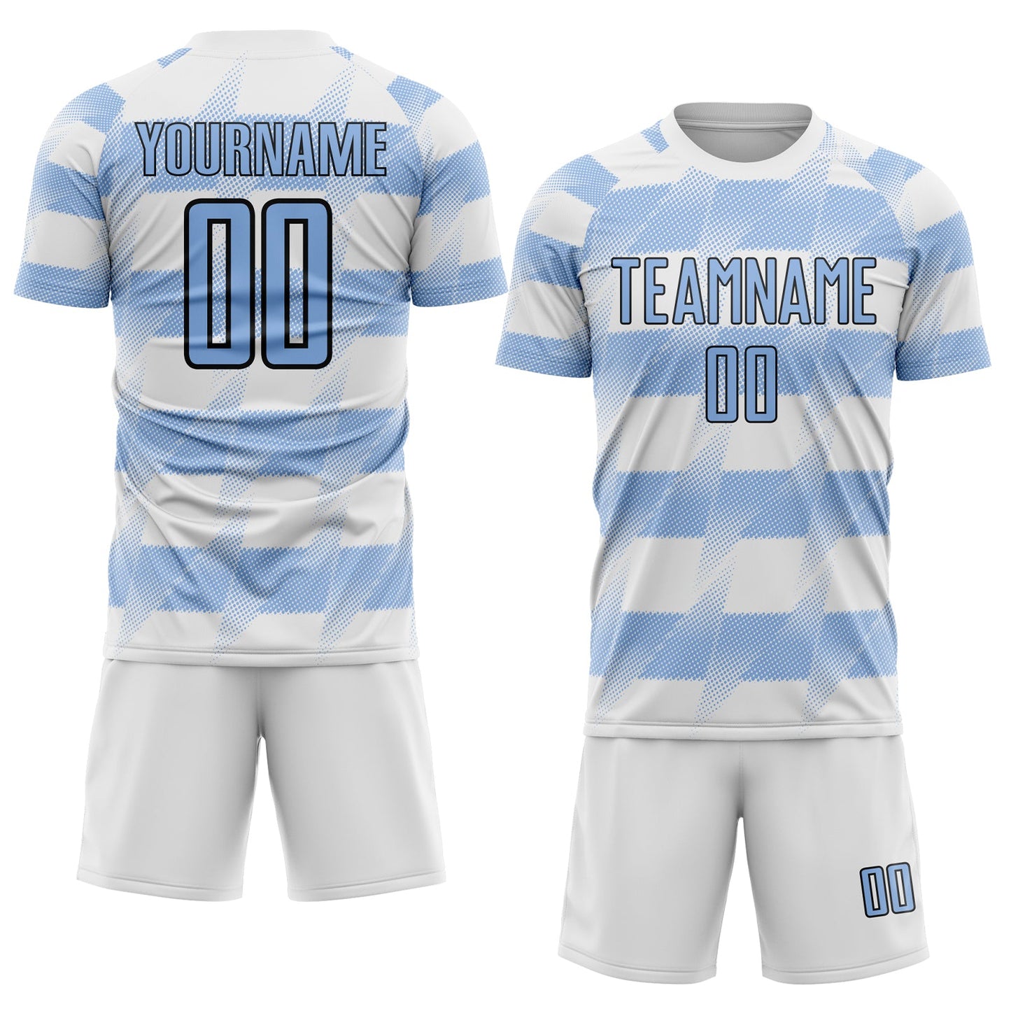 Custom White Light Blue-Black Argentina Stripes Sports Sublimation Soccer Uniform Jersey view 2