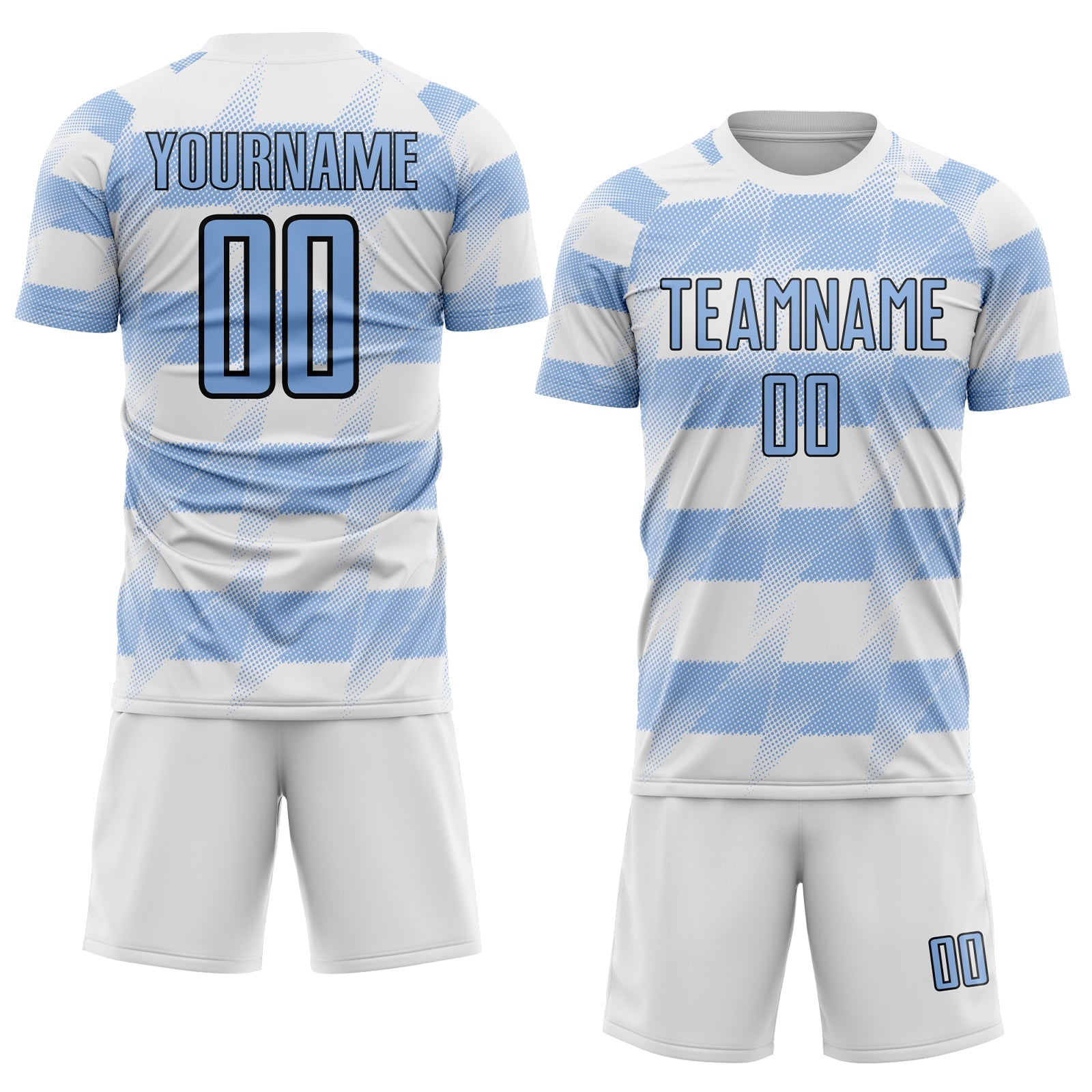 Custom White Light Blue-Black Argentina Stripes Sports Sublimation Soccer Uniform Jersey view 2