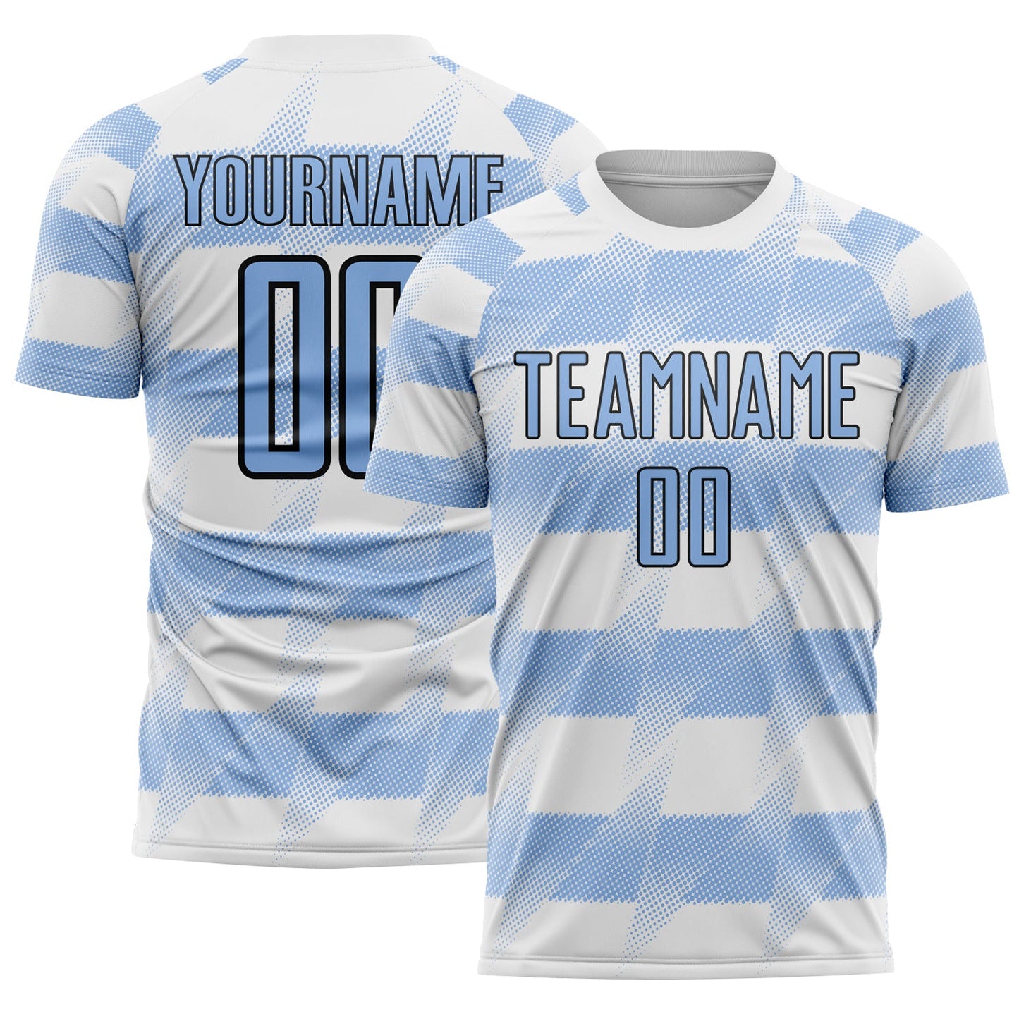 Custom White Light Blue-Black Argentina Stripes Sports Sublimation Soccer Uniform Jersey - Main View