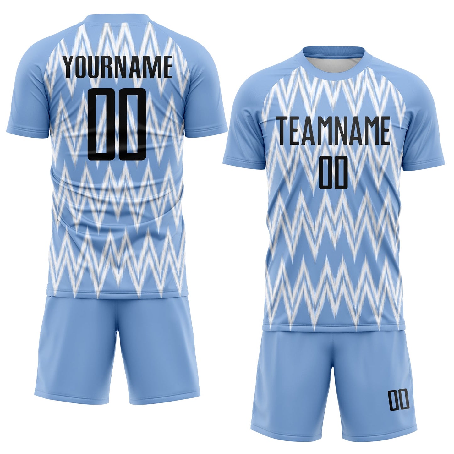 Custom Light Blue Black-White Argentina Zigzag Pattern Sports Sublimation Soccer Uniform Jersey view 2