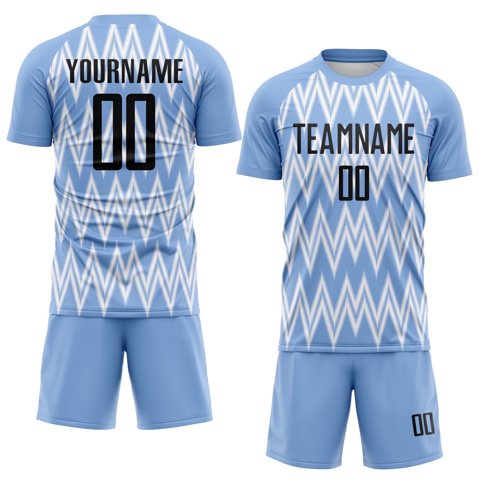 Custom Light Blue Black-White Argentina Zigzag Pattern Sports Sublimation Soccer Uniform Jersey view 2