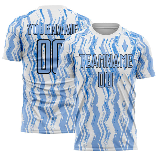 Custom White Light Blue-Black Argentina Splatter Pattern Sports Sublimation Soccer Uniform Jersey - Main View