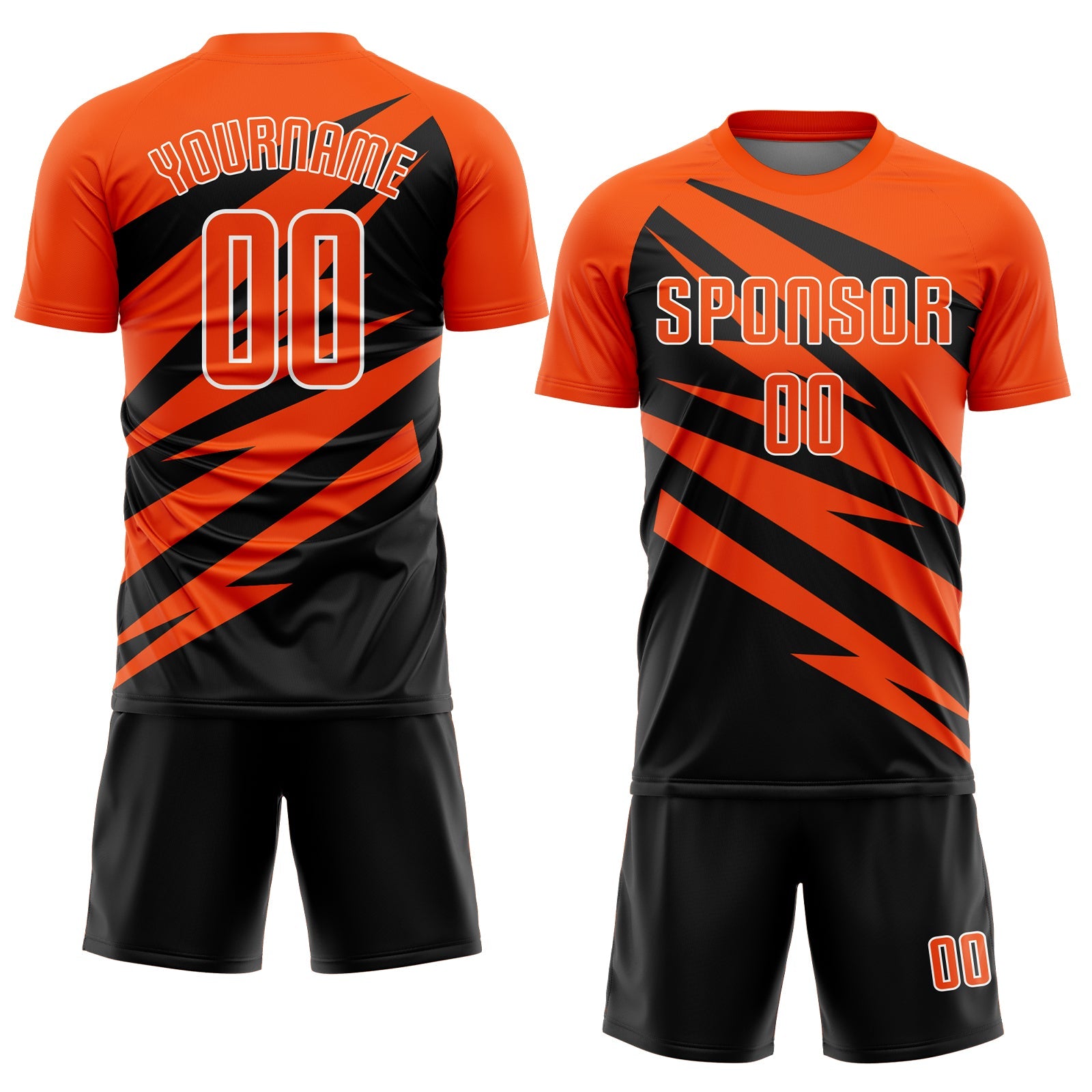 Custom Orange Black-White Abstract Line Sports Sublimation Soccer Uniform Jersey view 2