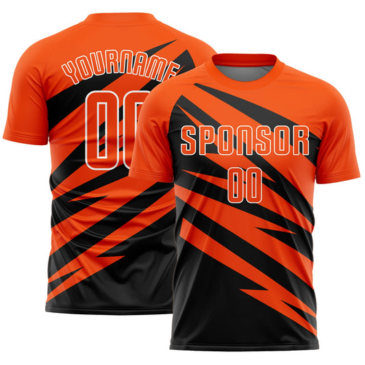 Custom Orange Black-White Abstract Line Sports Sublimation Soccer Uniform Jersey - Main View
