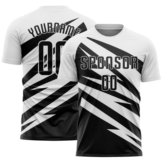 Custom White Black Abstract Line Sports Sublimation Soccer Uniform Jersey - Main View