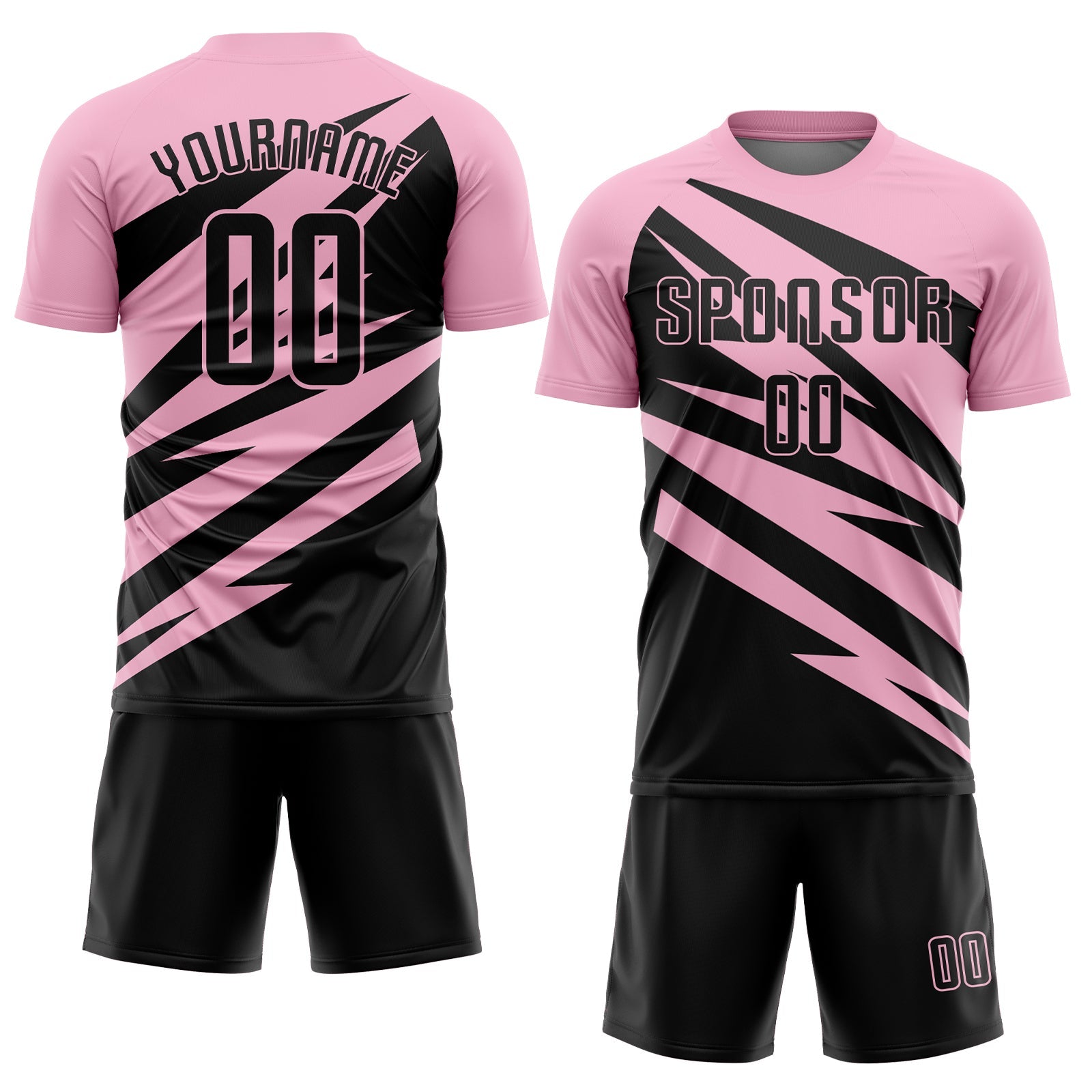 Custom Light Pink Black Abstract Line Sports Sublimation Soccer Uniform Jersey view 2
