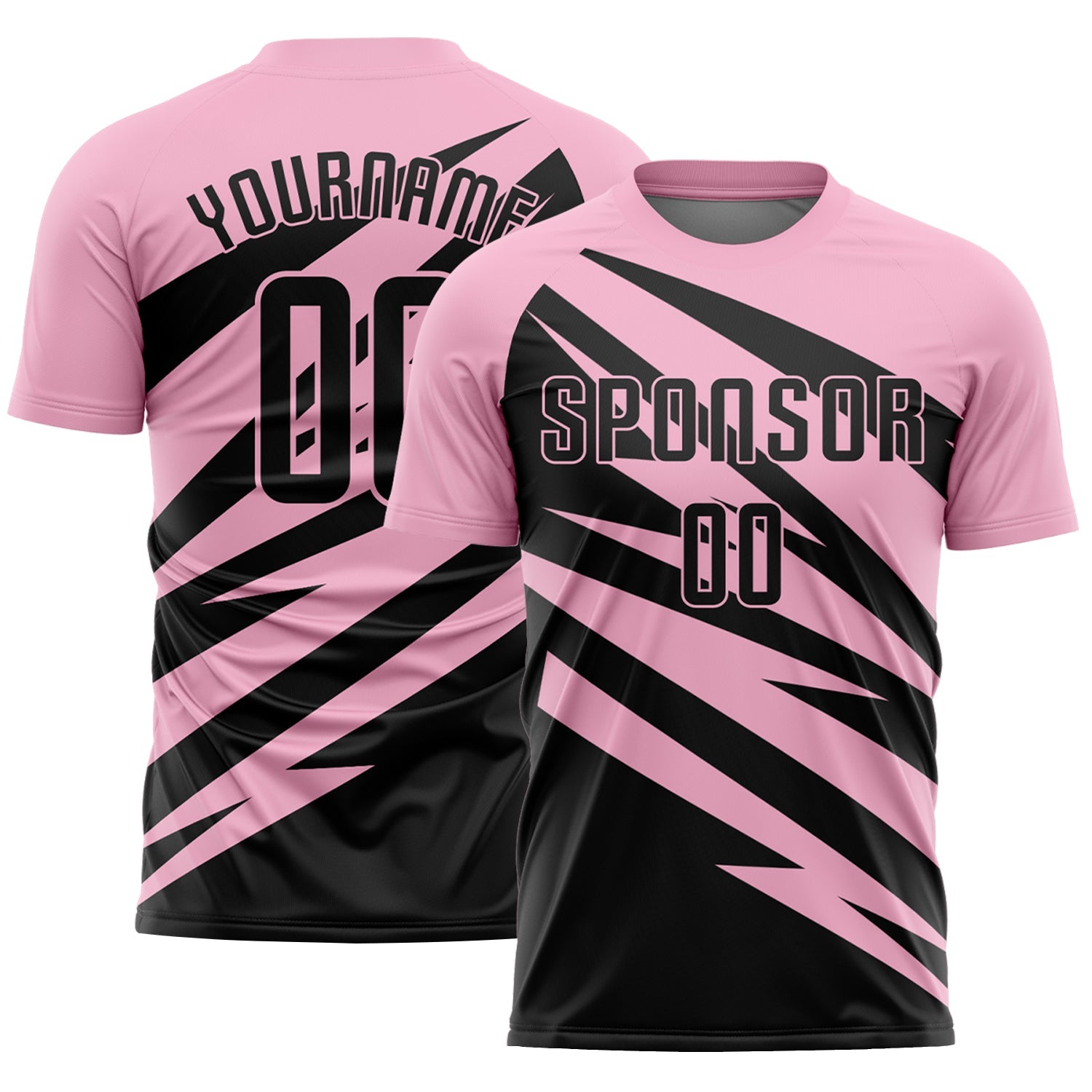 Custom Light Pink Black Abstract Line Sports Sublimation Soccer Uniform Jersey - Main View